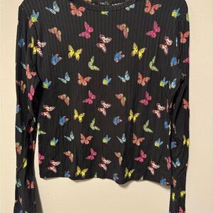 Rue21 Women's Black Butterfly Print Top